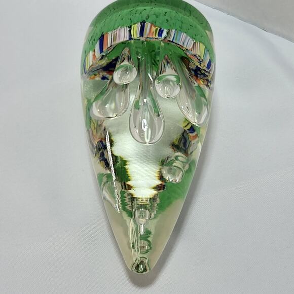 Teardrop Egg Shaped Bubbles Green Multicolor Art Glass Paperweight Stalagmites - Picture 10 of 16